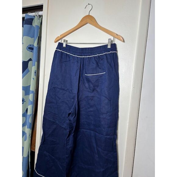 Hill House Tuckernuck Skylar Pants Women's Large Navy Blue NWT Linen Wide Leg - Picture 6 of 7